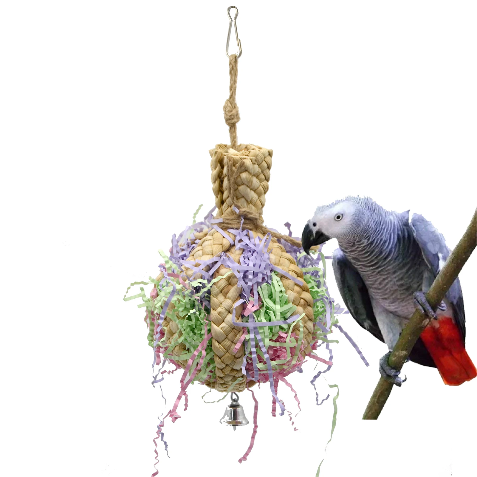 Juguete triturador de loros para mascotas, jaula antimordedura para loros, juguete para masticar con campana, accesorios para pájaros