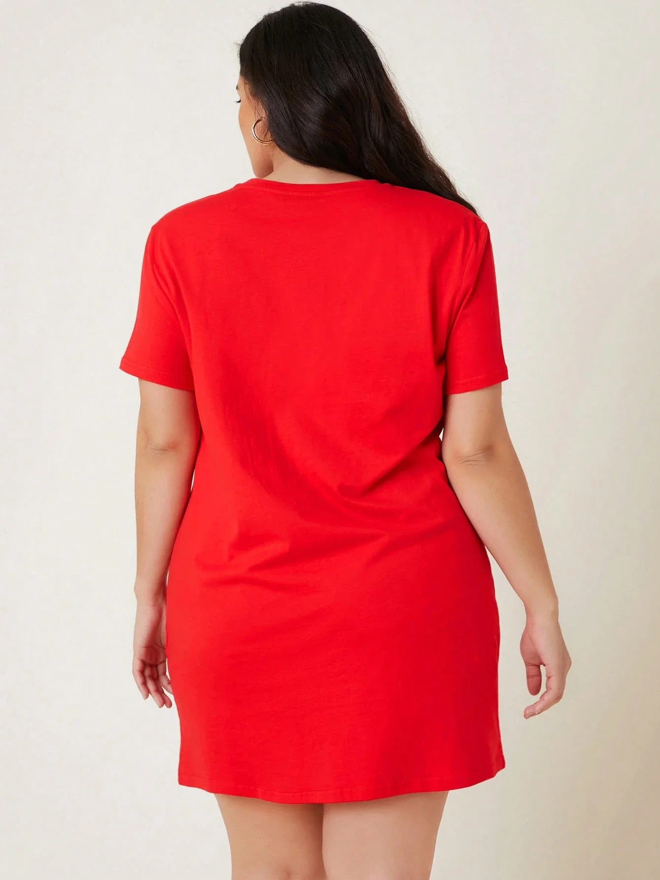 

Red Short Sleeve Solid Tee Dress Summer Casual Women