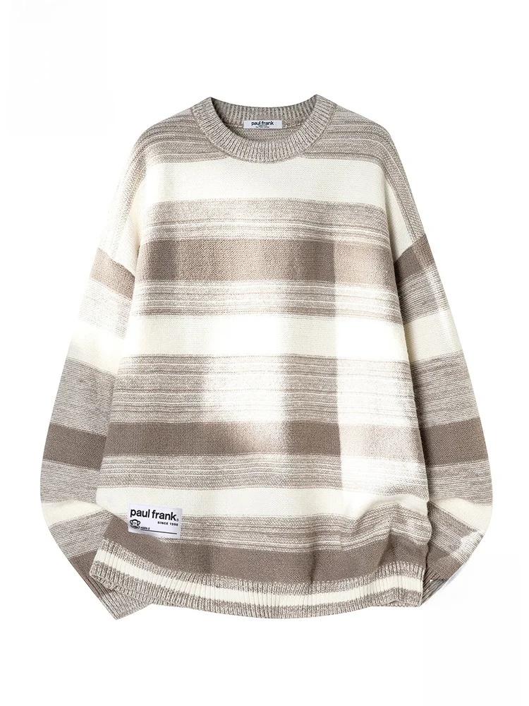 

PaulFrank Large-Mouth Monkey Japanese Sle Striped Loose Men's Knitted Sweater Autumn Trendy Retro Couple's Knitwear