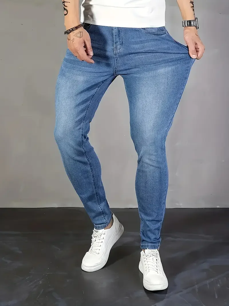 

Men'S Casual Skinny Fit Jeans, Men'S Versatile Street Style Denim Pants For All Seasons