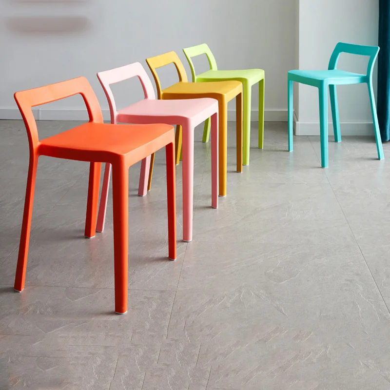 Simple Plastic Stools Household Adult Dining Chairs Restaurants Waiting Tables High Stools Hollowed Out Backrests Chairs image 2
