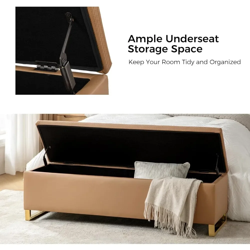 مقعد عثماني منجد للتخزين الحديث بأرجل ذهبية نهاية السرير ومسند للقدمين مقعد ديكور لغرفة المعيشة #3