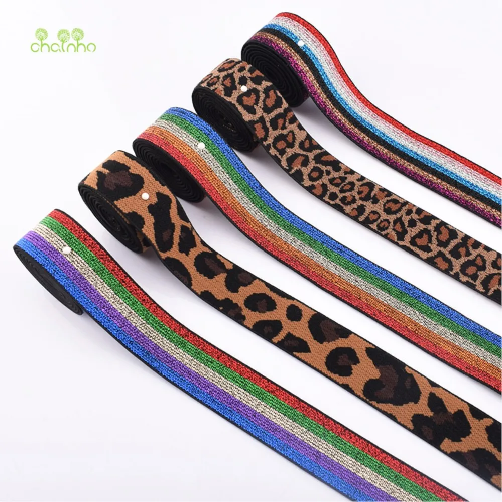 Chainho,Nylon Spandex Elastic Webbing Band,Leopard Print & Colored Stripes,Sewing Material,DIY Handmade Strap,Headband Accessory