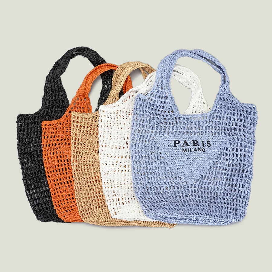 Casual Hollow Letters Straw Women Shoulder Bags Designer Paper Woven Handbags Summer Beach Large Capacity Tote Bali Purses 2024