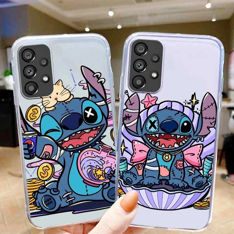 Stitch Lilo Angel For Samsung Galaxy A04 A04E A42 A12 A02S A91 A81 A71 A51 A41 A31 A21 Transparent Soft Phone Case Coque Capa