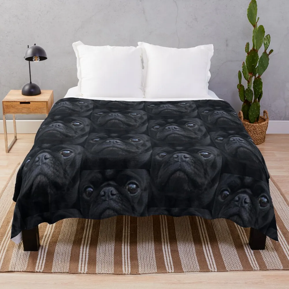 

Black Pug Dog Face Throw Blanket Tourist Blanket Soft Bed Blankets Bed linens