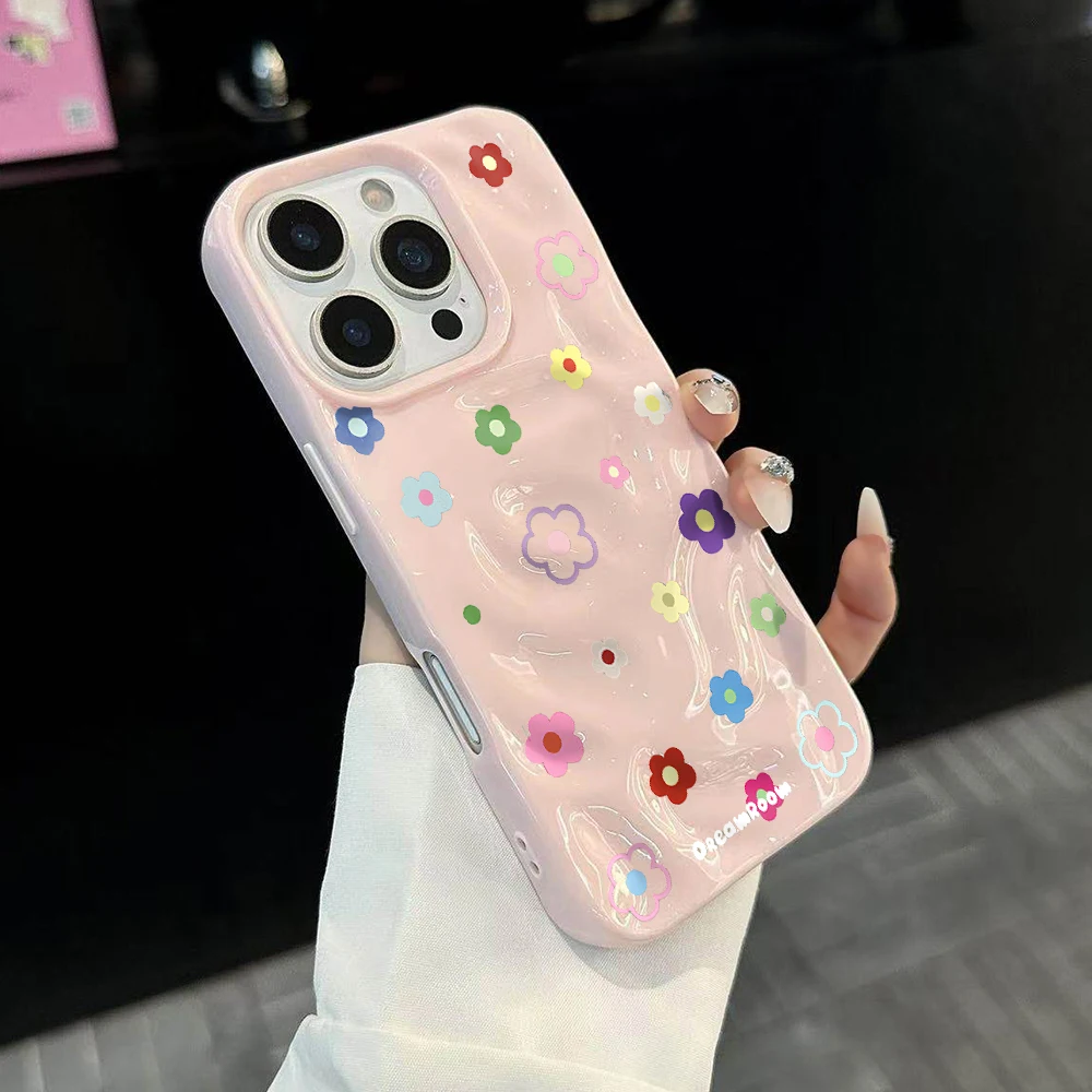 Minimalistisches Blumenmuster Koreanische Handyhülle für iPhone 17 16 15 14 13 12 11 Pro Max 14 15 Plus 17 Air Falten-Wellen Weiche Silikonhülle – Detail 3