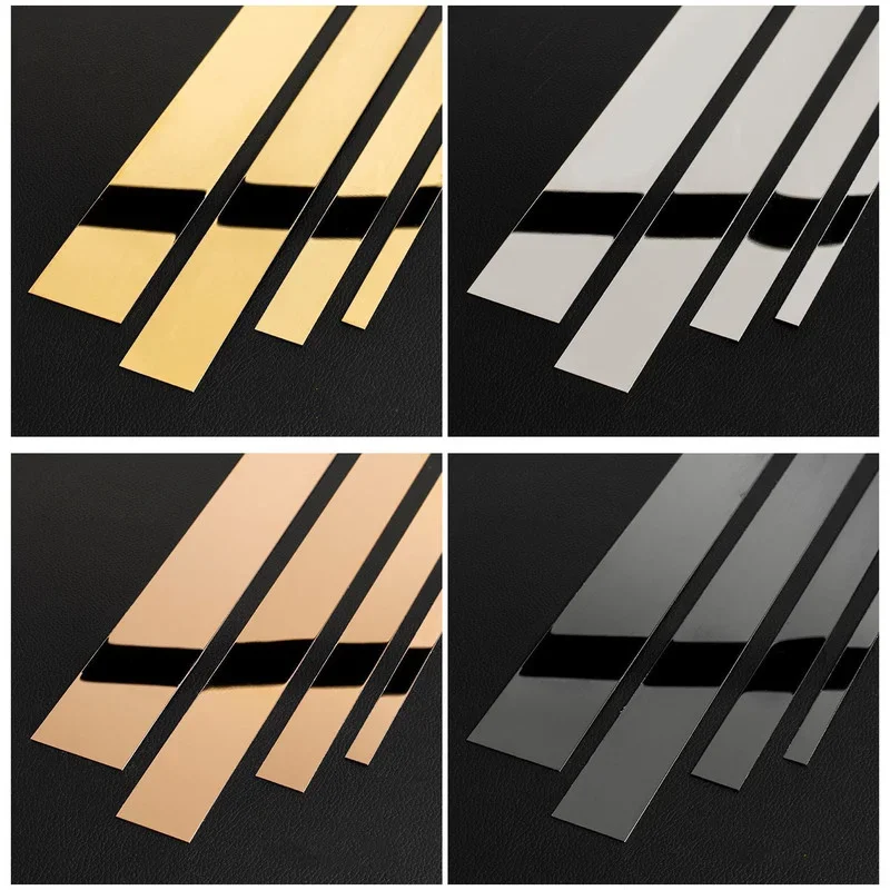 3M stainless steel flat metal decorative strip Ceiling Edge Line mirror background wall stickers for living room decor gold tape