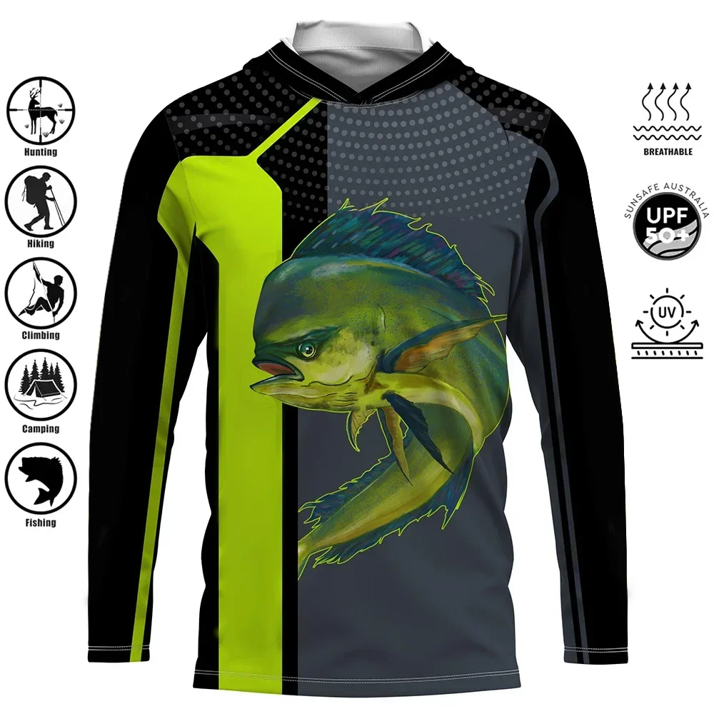 Fishing Shirt Men's Long Sleeve Performance Shirt 50+ Uv Protection Quick Dry Tops Outdoor Motion Printing Fishing Hoodie