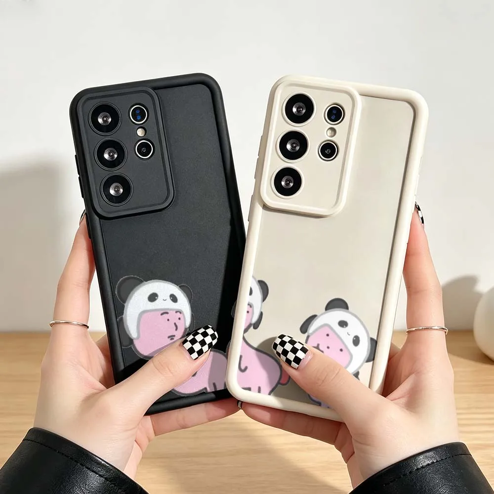 Cartoon Pink Panda Figure For Samsung Galaxy S26 S25 S24 S23 S22 S21 S20 Ultra Plus FE 5G Eye Ladder Phone Case Gift