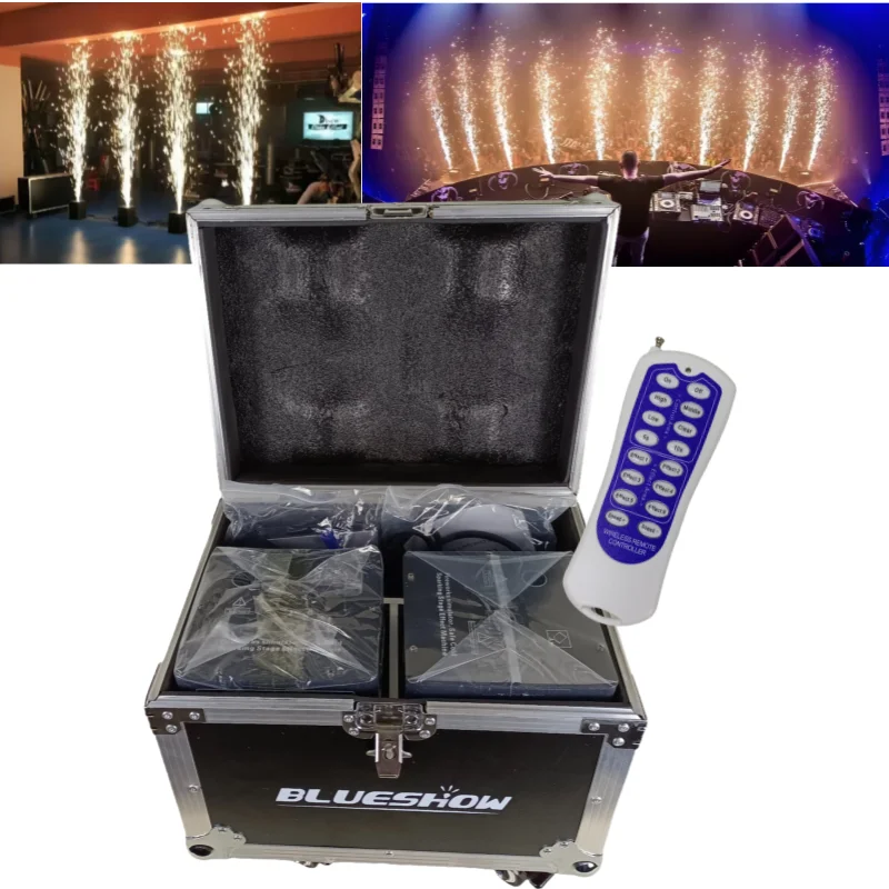 2pcs 750W Cold Spark Machine With Flightcase Cold Firework Machine DMX Remote Control LCD Ti Powder Concert Wedding Stage Equipment Cold Sparking Machine