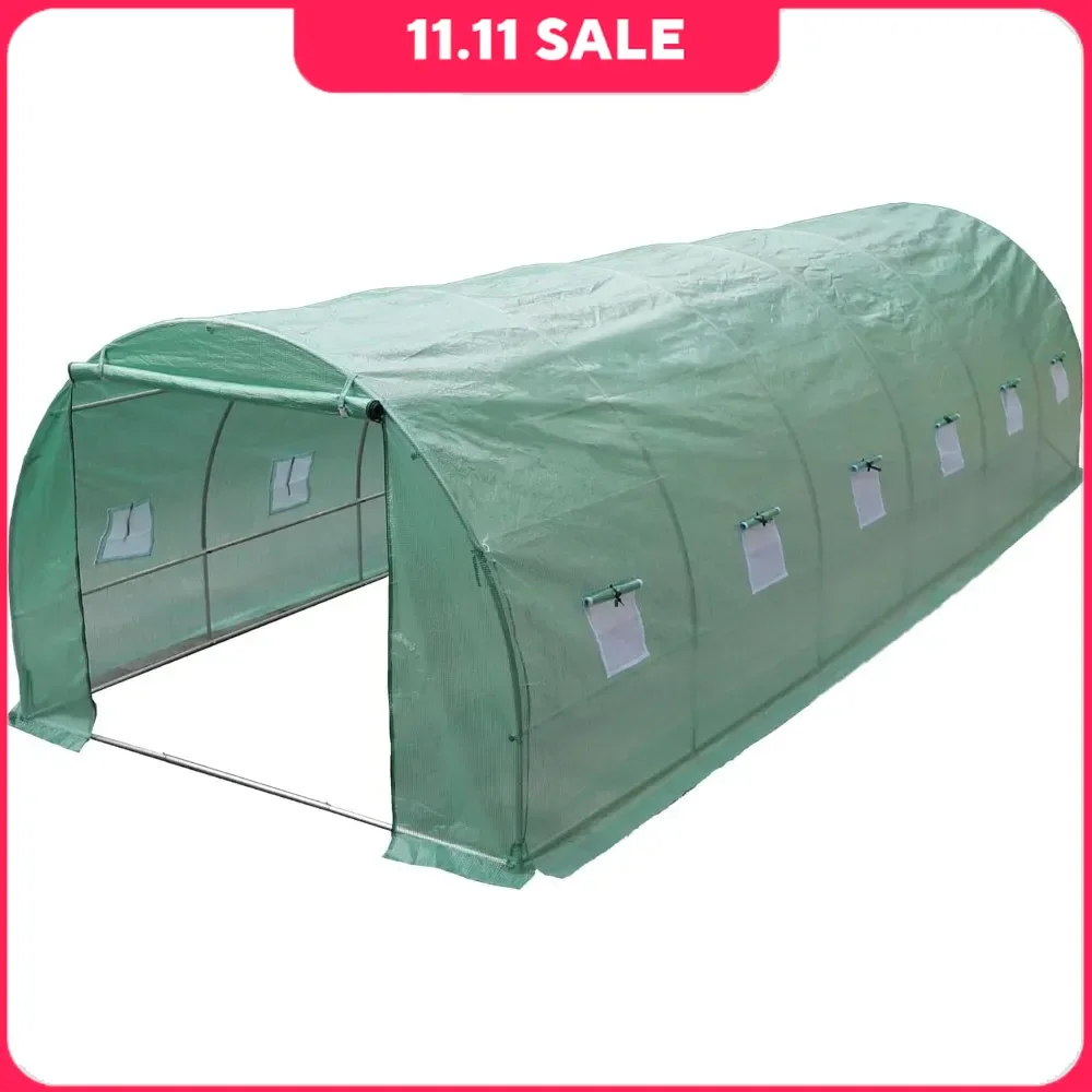 

19.7x9.8x6.5 Ft Garden Greenhouse, Heavy-Duty Tunnel, with Watering System, Roll-up Zipper Door and Window, Walk in Greenhouse