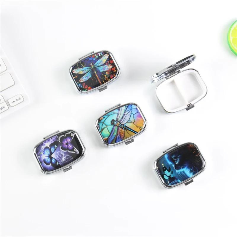 

1pc 2 Compartment Medicine Pill Case Travel Cases Lovely Colored Medicine Metal Organizers Portable Pill Box For Pocket