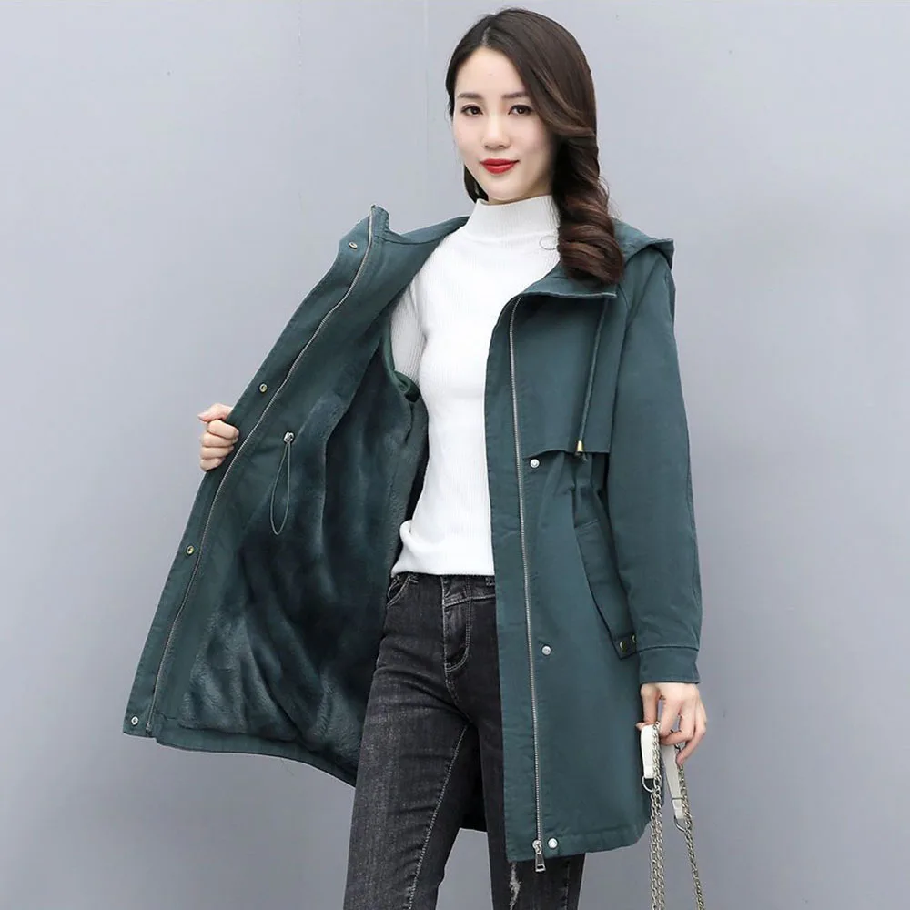 Temperament In The Long Hooded Waist Windproof School To Overcome Women's 20244 Winter Fashion Warm Loose Cotton-Padded Clothes.