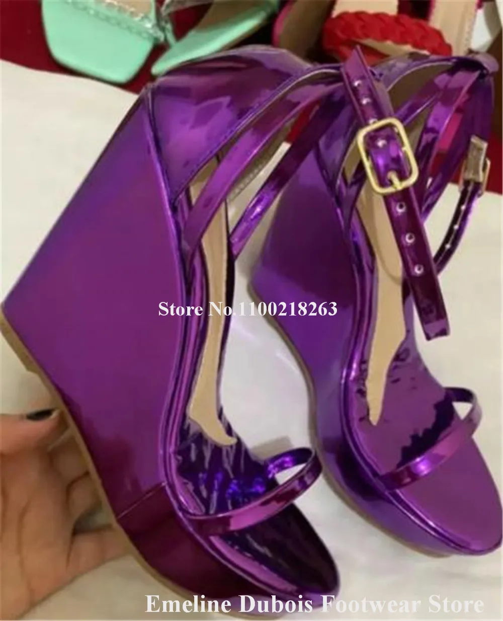 Newest Purple Wedge Sandals Emeline Dubois Open Toe High Platform Ankle Straps Wedges Sexy Party Dress Wedge Heels Big Size