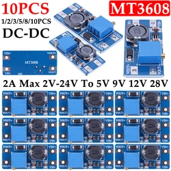 1-10pcs MT3608 Adjustable Boost Module DC-DC Step Up Converter Module 2A Max 2V-24V To 5V 9V 12V 28V Booster Power Supply Board