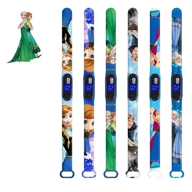 Disney Frozen Children\'s Digital Watch Cartoon Action Figure Anna Elsa LED Touch Waterproof Electronic Kids Watch Birthday Gifts