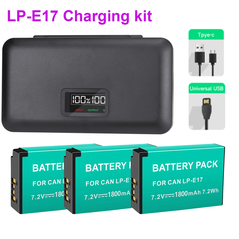 Akumulator 1800mAh LPE17 LP E17 LP-E17 + Ładowarka LCD USB do aparatów Canon EOS RP 200D M3 M6 750D 760D T6i T6s 800D 8000D Kiss X8i — zdjęcie produktu 7