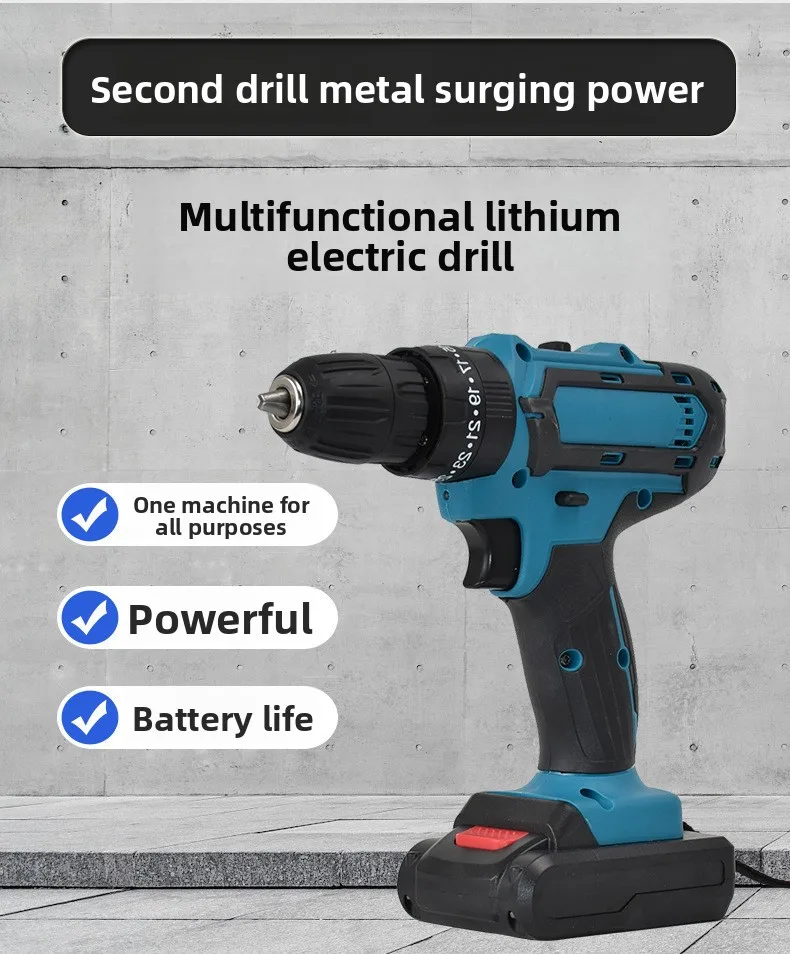 Bor tangan listrik multifungsi dengan baterai lithium, bor sekrup dengan dua kecepatan baterai lithium.