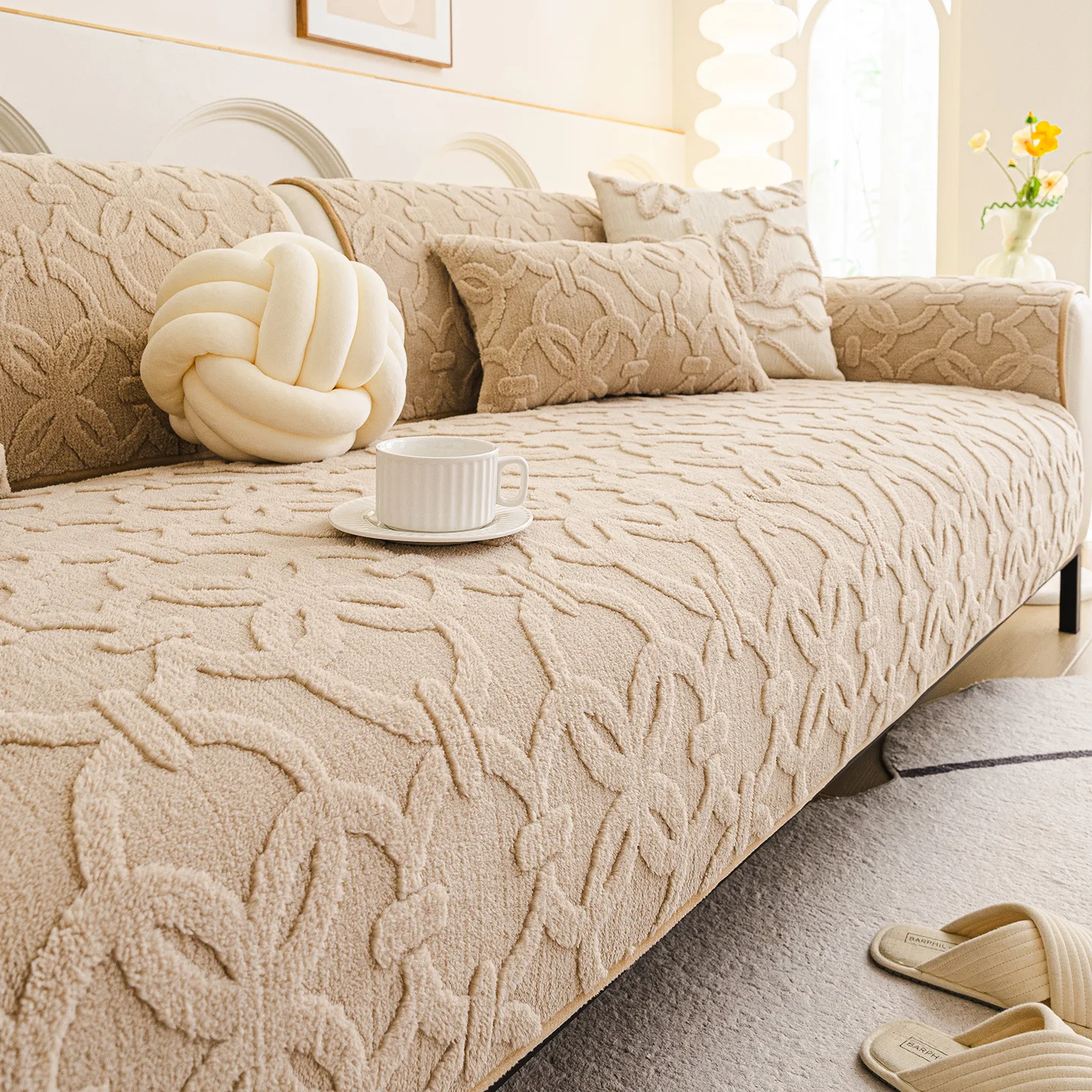 Winter Warm Plush Sofa Seat Cover Minimalist Anti-Slip Thickened Living Room Cushion Straight-Cut Throw for Living Room