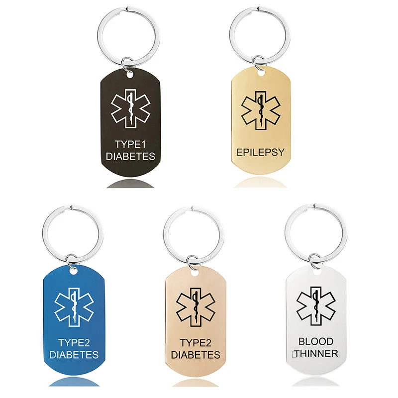 

Diabetes Star of Life Charming Dog Tag Pendant Key Chain Diabetic Medical Doctor Stainless Steel Keychain for Men Women