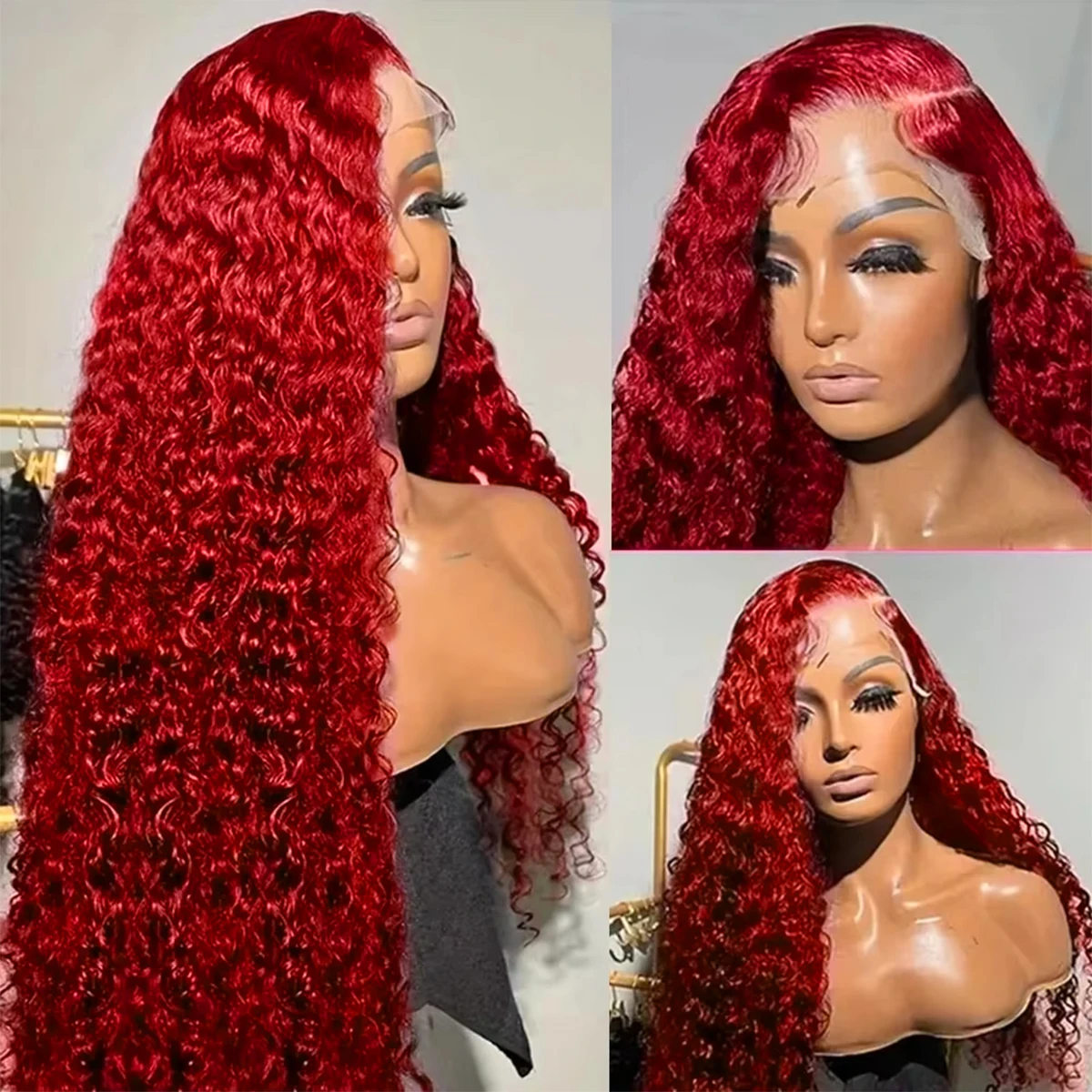 Red Lace Front Wig 13x6 Hot Red Deep Wave wig for Women Pre Plucked 24 Inch Long Wavy Lace Front Wig 180% Density Heat Resistant