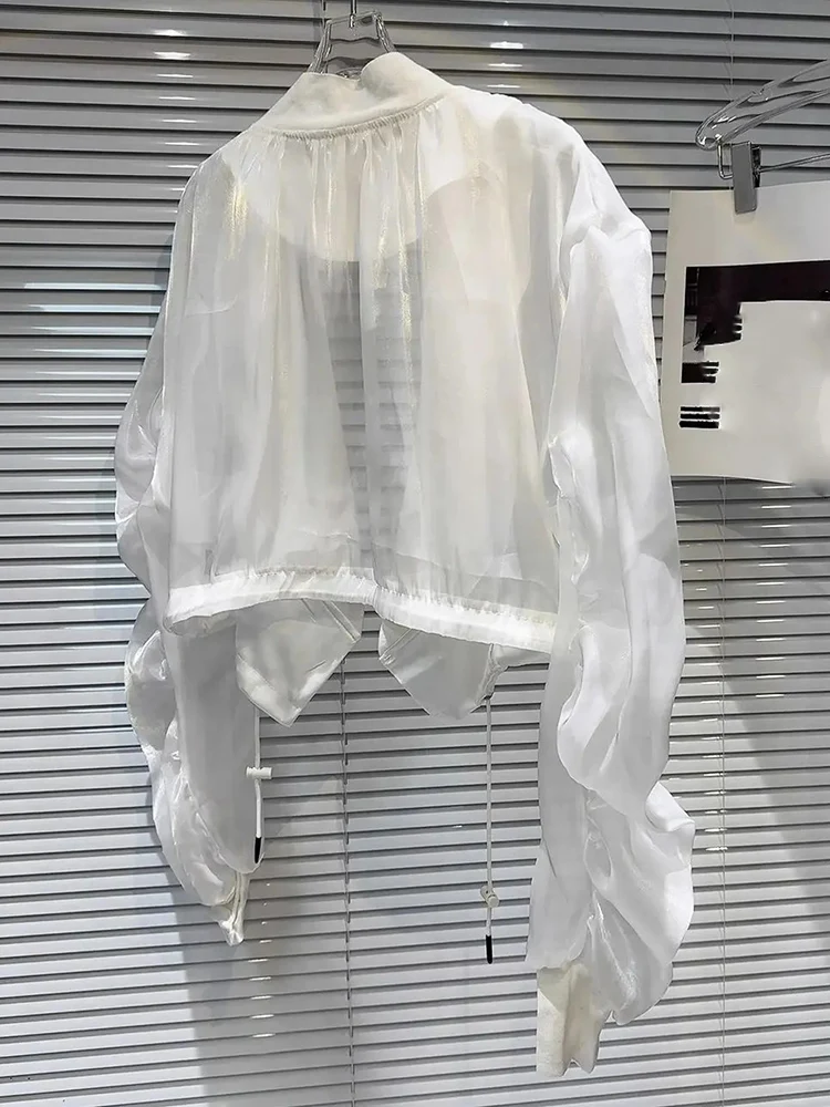 

Однотонная сетчатая солнцезащитная короткая куртка на шнурке для женщин, Blusas Moda, тонкая блузка, сорочка Femme Camisas De Mujer