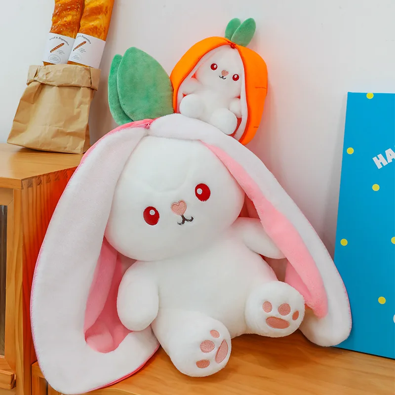 MINISO Funny Joy  Fruit Bunny Plush Toy Cute Carrot Strawberry Turn Into Rabbit Plush Toy Kids Birthday Christmas Gift