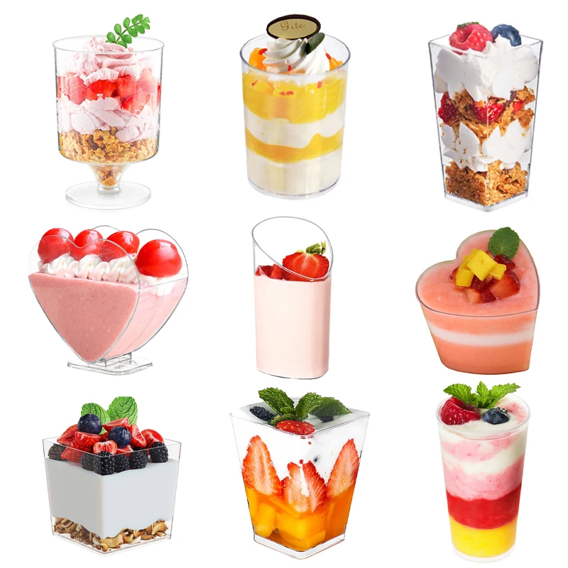 20Pack Plastic Mini Dessert Cups with spoons Parfait Appetizer Cups Party Clear Pudding Fruit Ice Cream Cup Dessert Shot Glasses