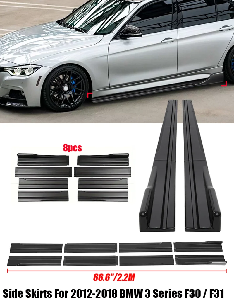 Für BMW Zubehör F30 F31 2012+ 3 Series Seitenschwellerverlängerungen Rocker Panel Lip 8 Stück 86,6 Zoll ABS-Kunststoff glänzend schwarz – Detail 1