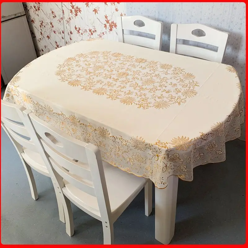 

Tablecloth Oval Pvc Lace Table Cover Water Resistant Table Cloth Floral Printed for Dinning Table Europe Style Elegant 180cm