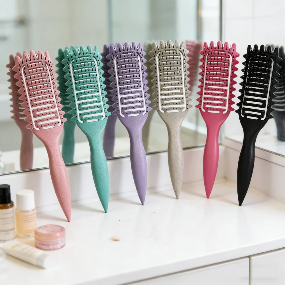 

Bouncy Curls Styling Comb Hollow Out Scalp Massage Rib Comb Anti-tangle Hair Brush for Salon & Home Use