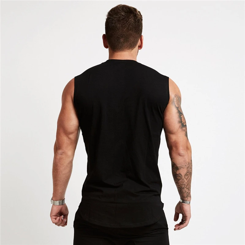 Street wear slim casual men\'s vest wide shoulder round neck top men\'s vest cotton summer fitness exercise sportswear