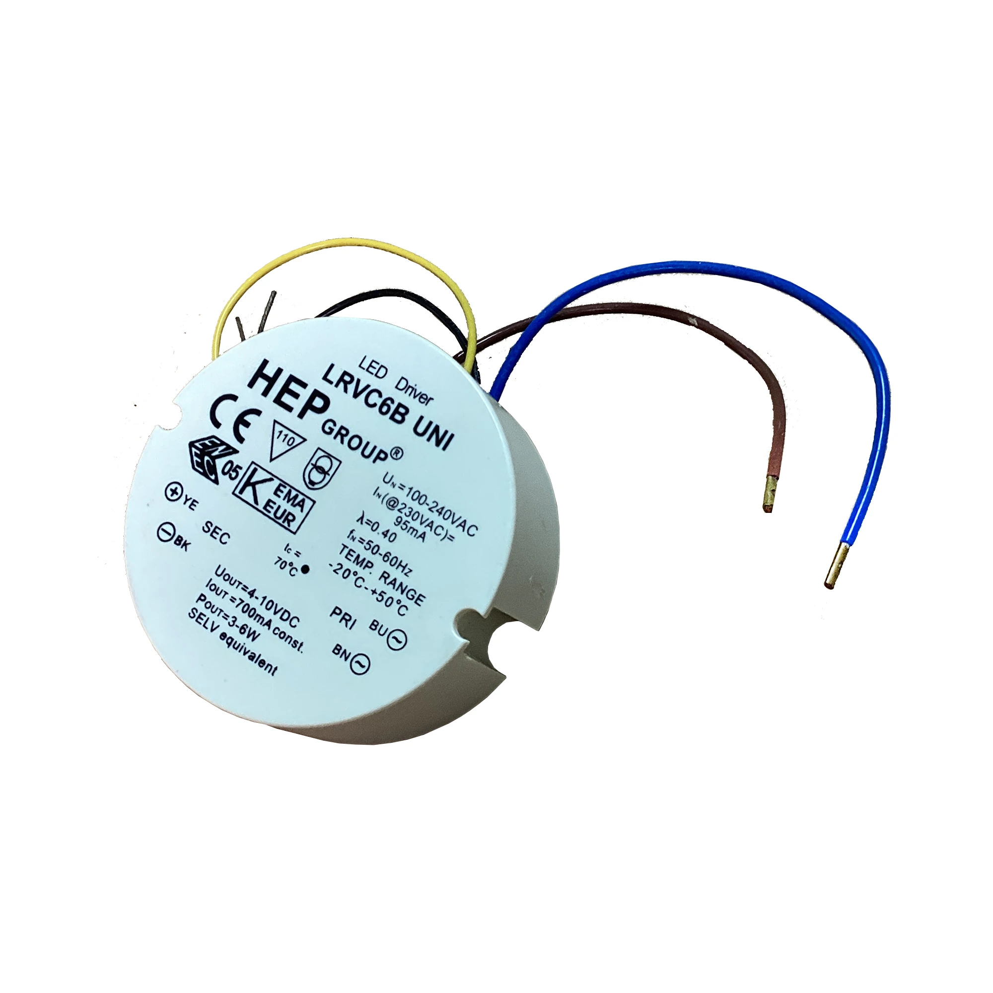 HEP LRVC6B UNI Round LED Driver Internal Mounting 700mA for 1 to 2 x3W, 1x5W Lamp Universal Voltage 100-240VAC