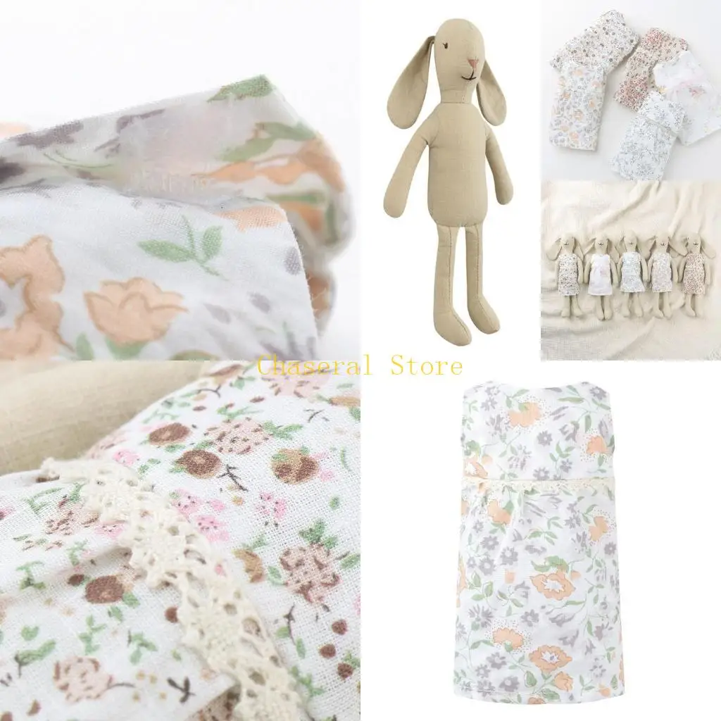 

E7CE Hand Sewing Sleeping Doll Floral Dress Stuffed Animal for Rabbit Collections