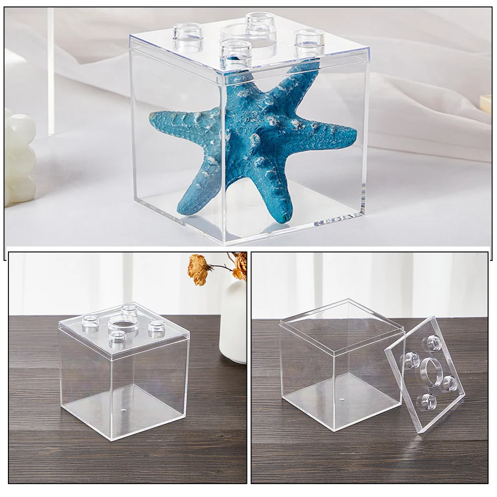 2Pcs Clear Plastic Box Set Square Storage Cubes for Craft Supplies Candy Jewelry Minimalist Design Easy Access Transparent