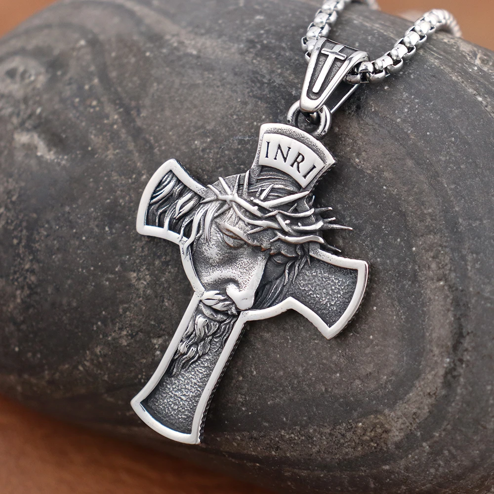 Fashion Simple INRI Jesus Cross Religon Pendant Stainless Steel Christianity Men Women Prayer Amulet Necklace Jewelry Wholesale