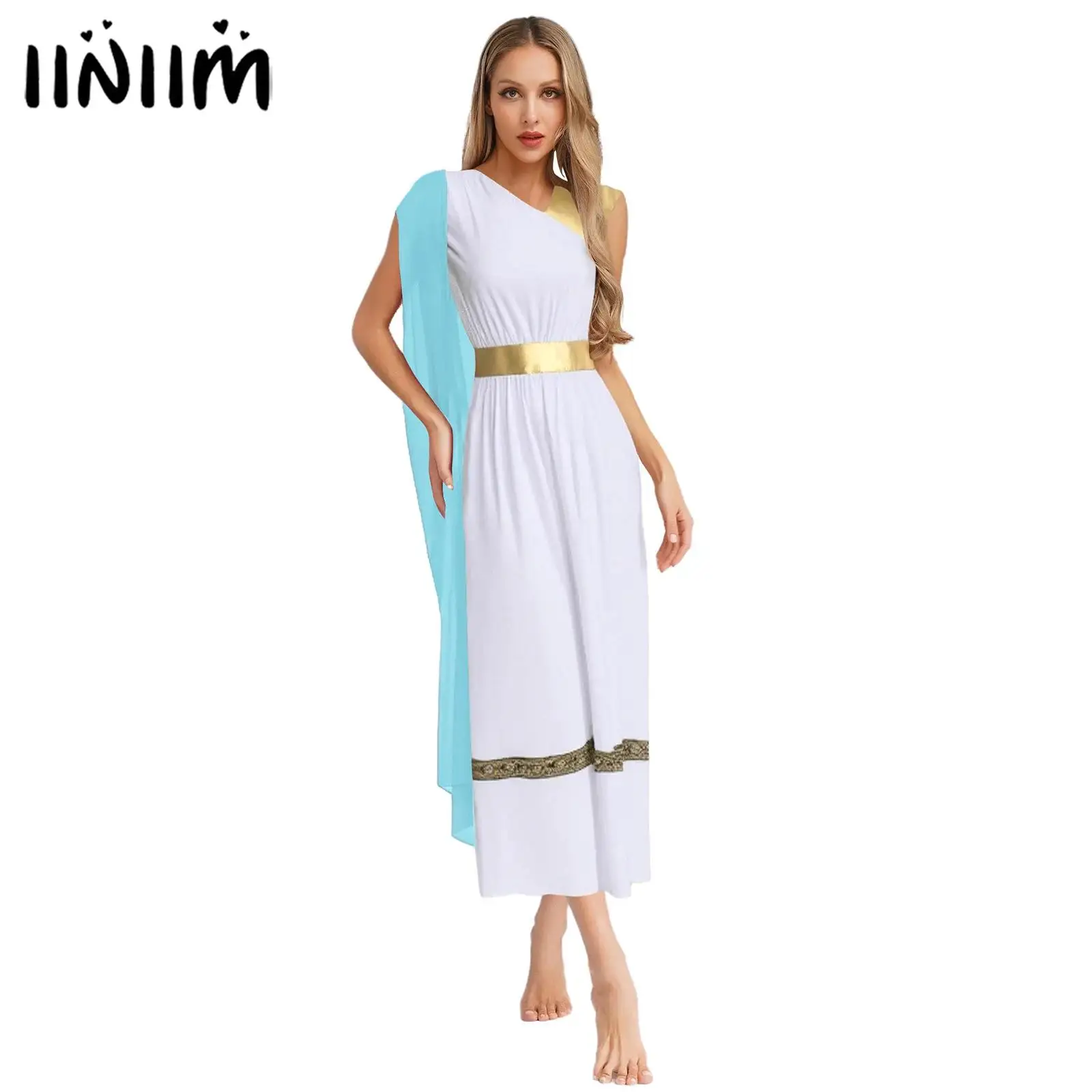 Disfraz de princesa griega antigua para mujer, vestido tipo túnica Toga de emperatriz romana, disfraz de Toga de emperatriz romana dorada, disfraz de Halloween