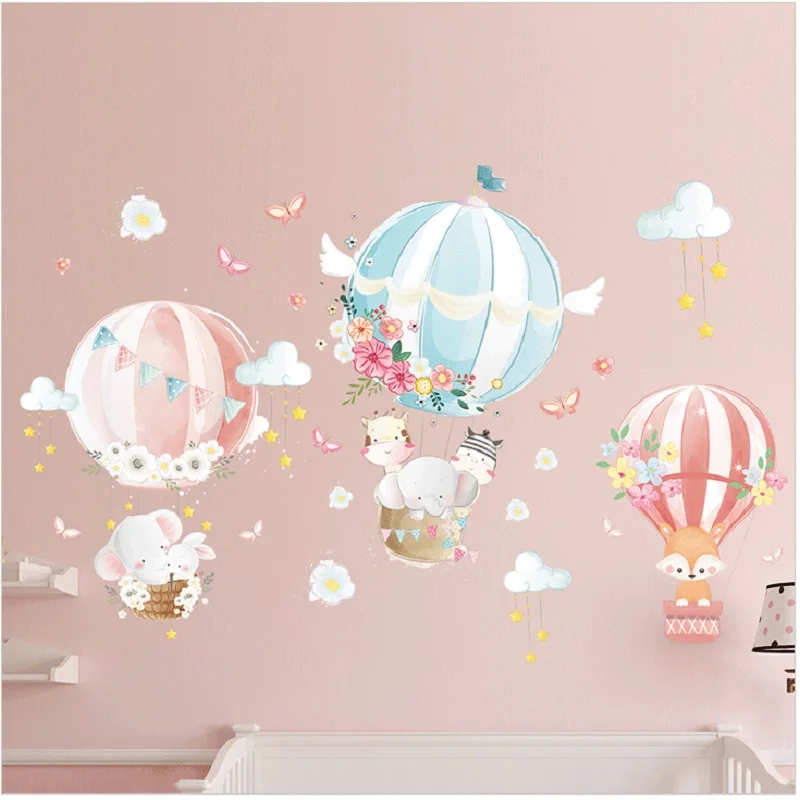 Cartoon balloon decoration sticker for kids room bedroom kindergarten wallpaper Pink Moon Little Elephant fox wall sticker