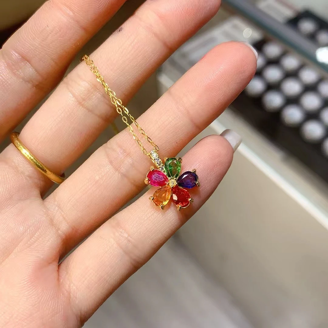 KJJEAXCMY Natural Colorful Sapphire Pendant S925 silver electroplated locking color process, high clarity Full of luster