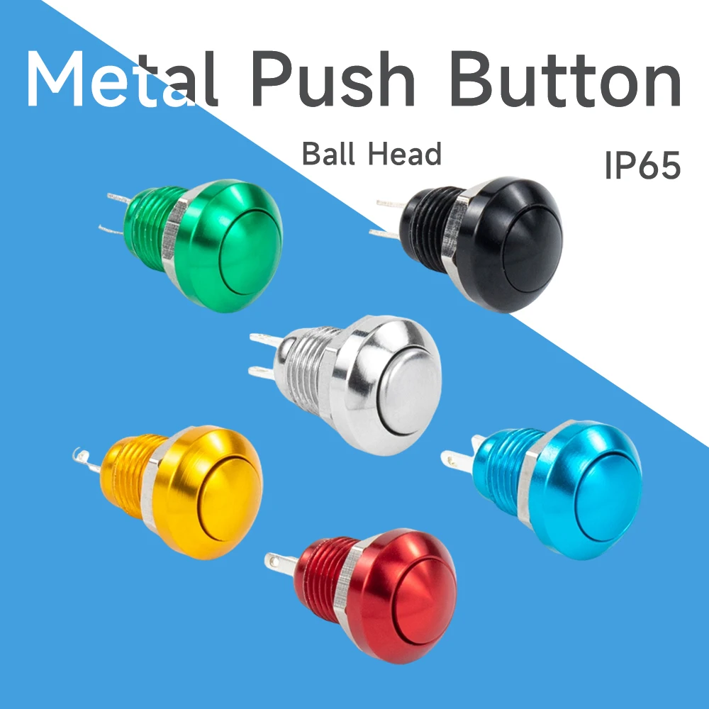 8mm 10mm 3V-24V metal button mini small switch dustproof self resetting point action ball head circular micro start solder foot