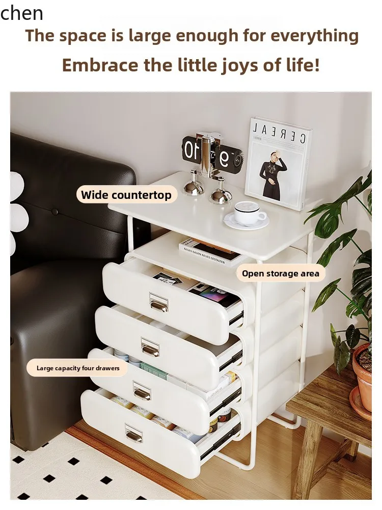 Cream Style Chest of Drawers Bedroom Solid Wood Minimalist High-end Drawer Narrow Storage Four-drawer Cabinet