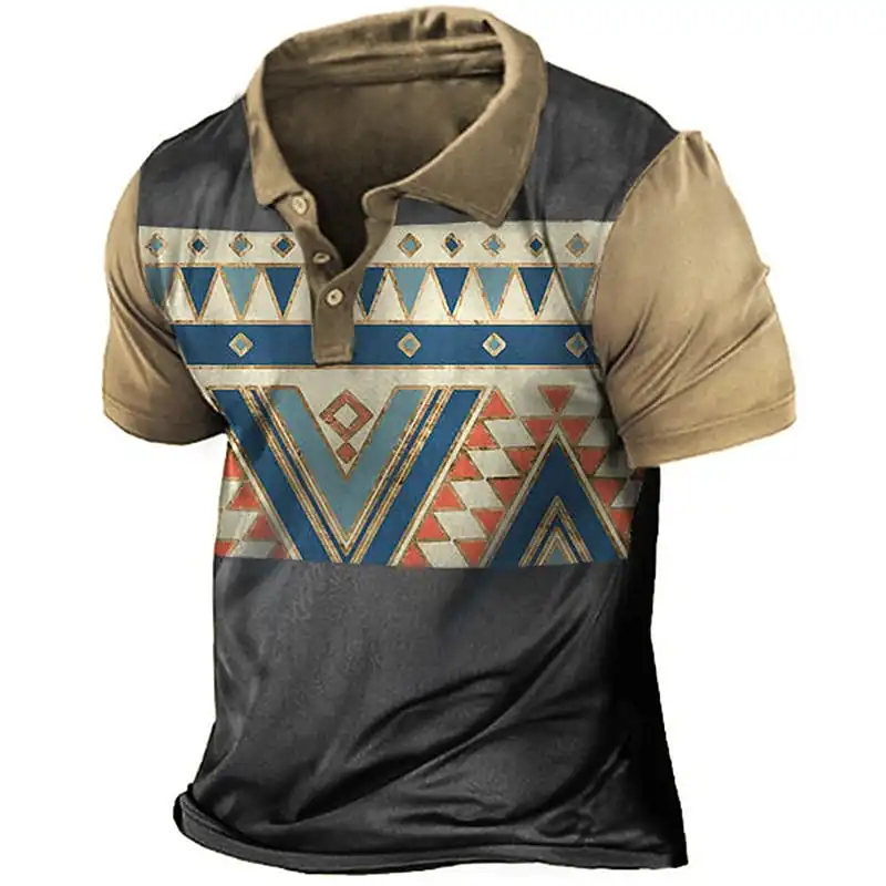 Vintage Guitar Print Summer Men\'s Button Down Collar Polo Shirt Casual Short Sleeve Oversized Tops Fashion Sportwear Men Clothes