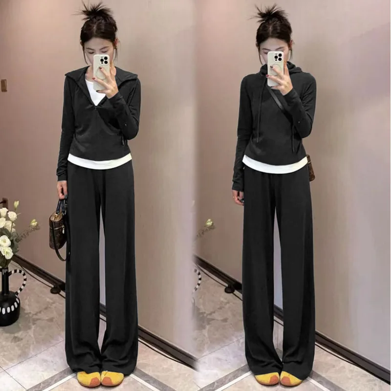 

Women's Casual Long Sve Sportswear Set Hooded Loose Slimming f Zipper Two-Piece Simple Sle Autumn New Arrival
