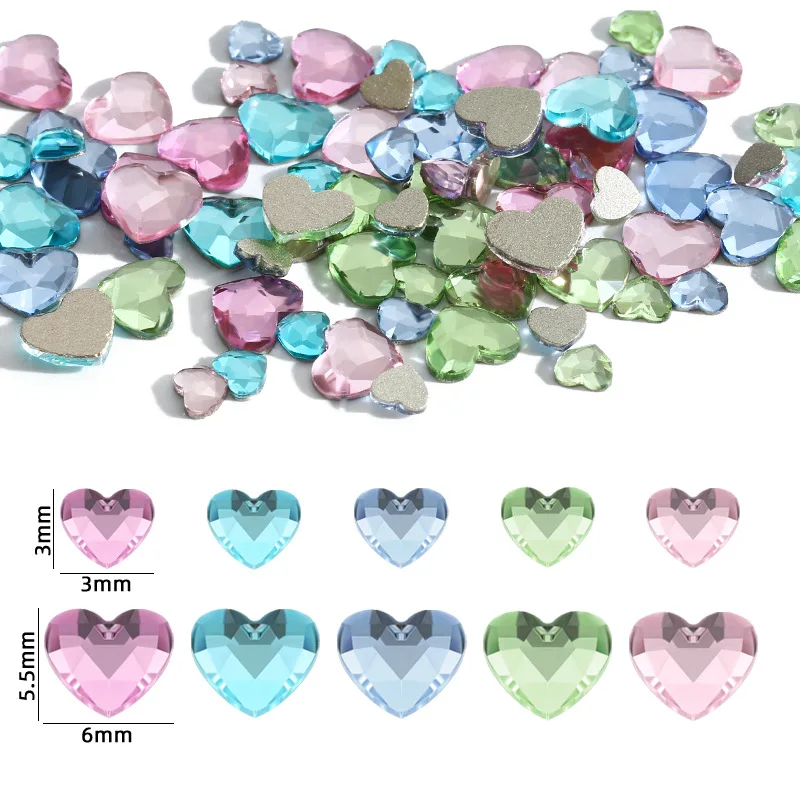 50 pezzi di strass scintillanti amore cuore decorazioni per unghie con fondo piatto e sfaccettature Multiple vari colori