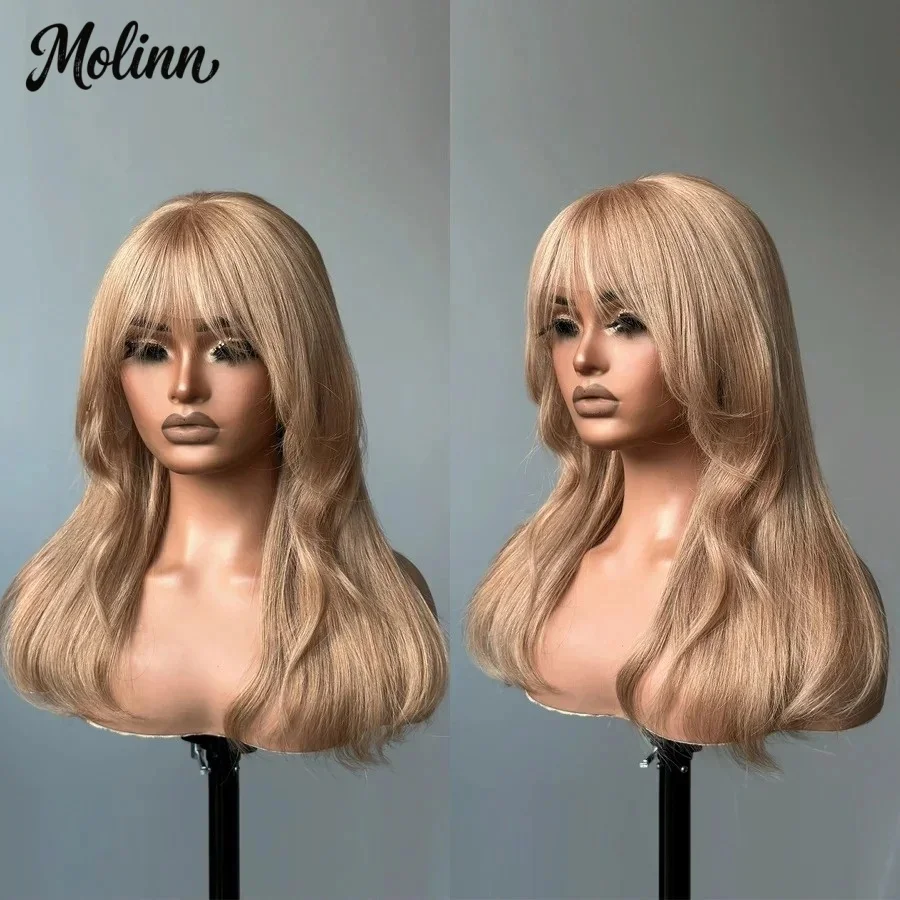 

Синтетический парик омбре медово-карамельного оттенка с прямой многослойной стрижкой, с челкой, медово-русый, 13x4 HD Lace, распродажа, для женщин