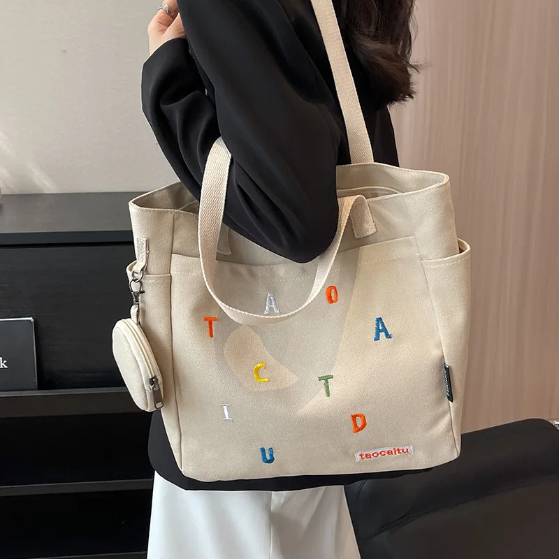 Women's Canvas Shoulder Bag Casual and Versatile Minimalist Tote Bag Class Commuting Laptop Bag Casual Tote Handbag