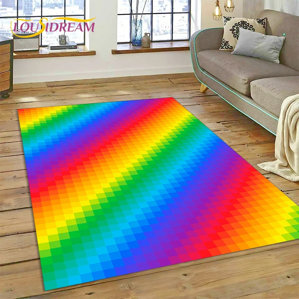 Rainbow Colour Illusion Cartoon Carpet Rug for Bedroom Living Room Home Sofa Decoration,Children Game Large Decor Floor Mat Gift