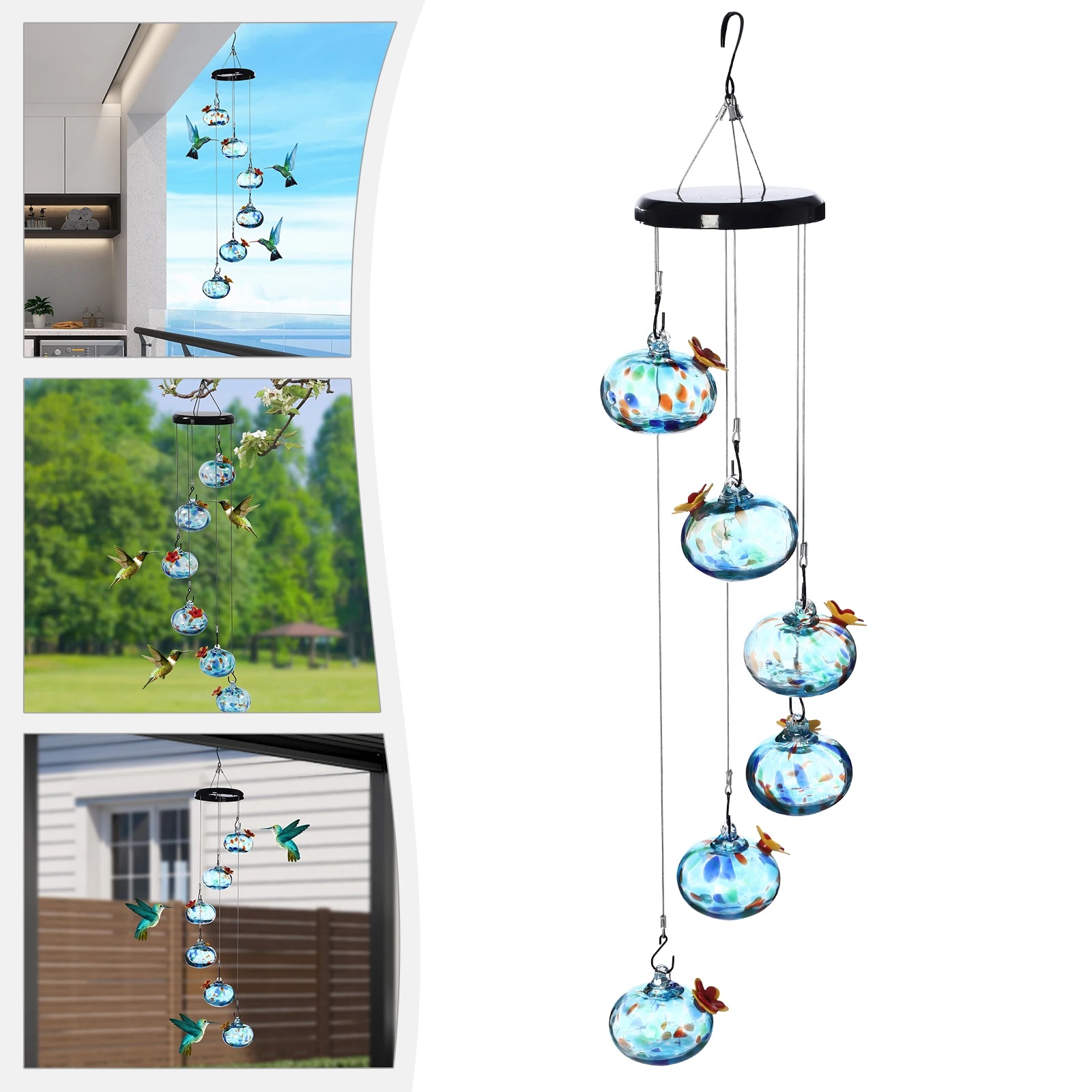 Hanging hummingbird feeder 6-Glass Balls Bird Feeders 63cm Outdoors Hanging Decor