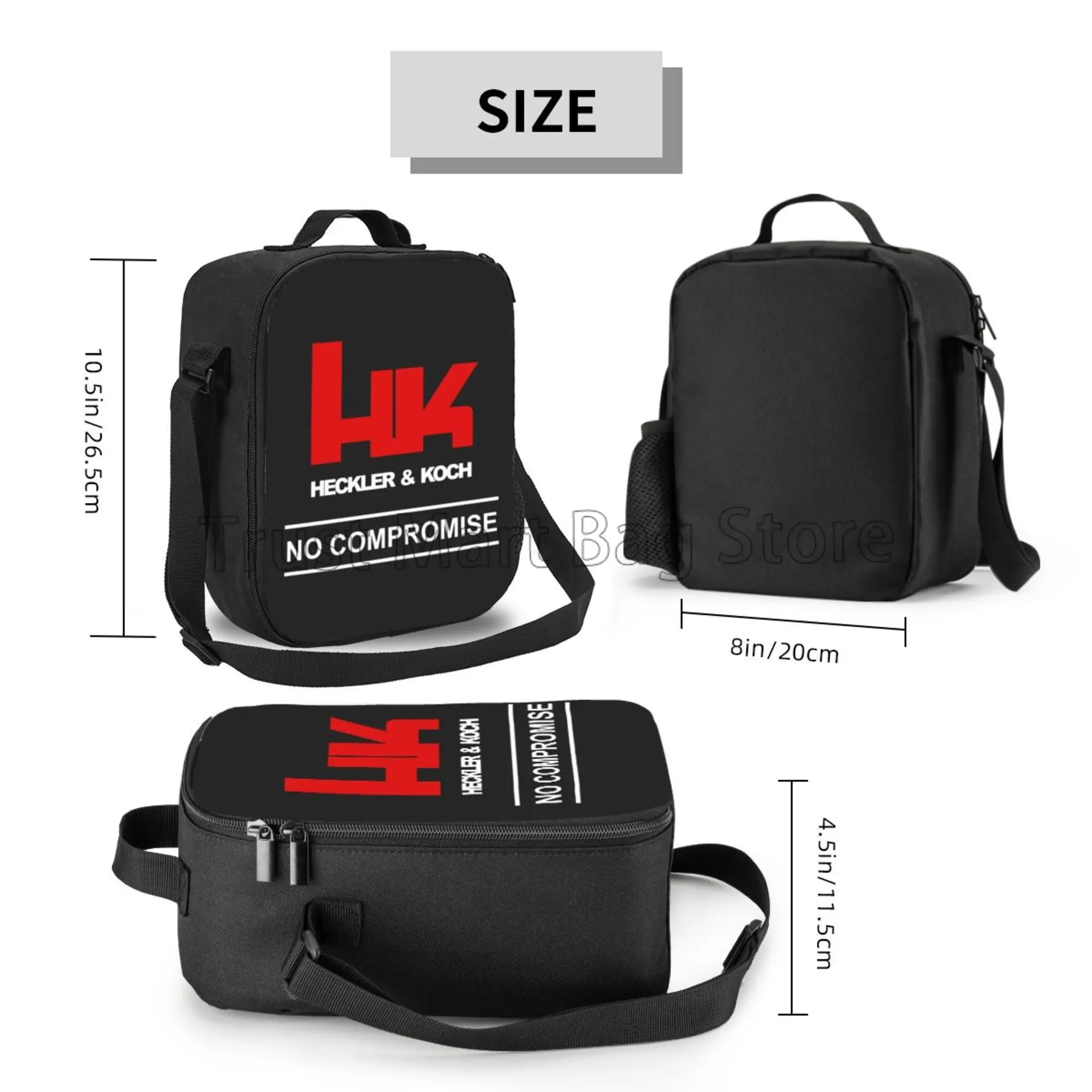 HK Lunch Bag Heckler Koch Firearms No Compromise Insulated Lunch Box Reusable Thermal Cooler Bento Tote Bag with Shoulder Strap